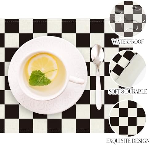 4PCS Black and White Checkerboard Placemats, Wipeable Washable