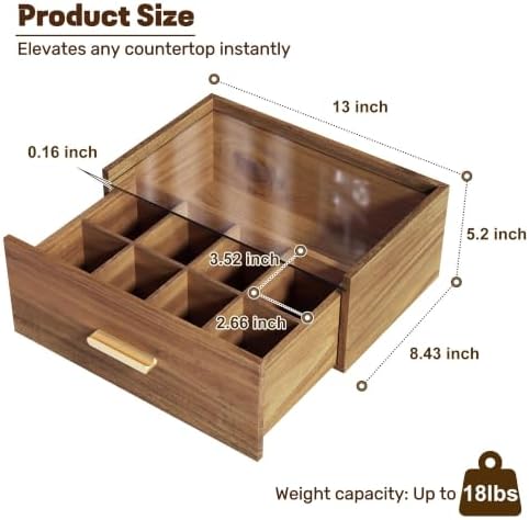 Alsonerbay Acacia Wood Tea Bag Organizer, Tea Box with Drawer, Natural