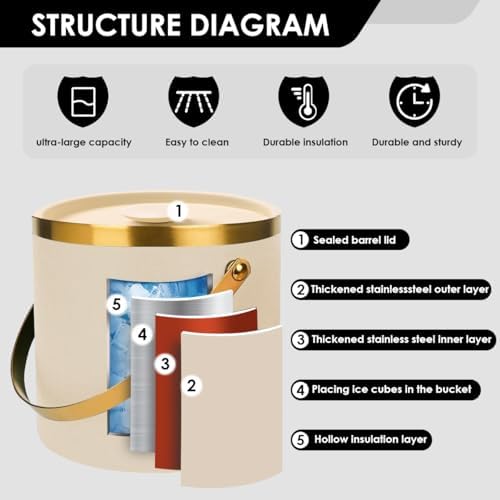 3L beige white Double Wall Insulated Stainless Steel Ice Bucket with