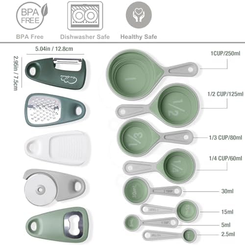 Kitchen Gadgets Set 13 Piece, Space Saving, RV Essentials, Green
