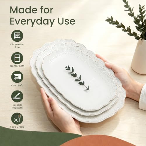 Kassel Ceramic Serving Platter Set | 16”/14”/12” Oval Serving Trays