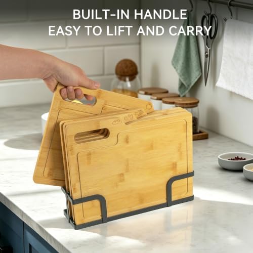 VaeFae Bamboo Cutting Board Set with Storage Rack