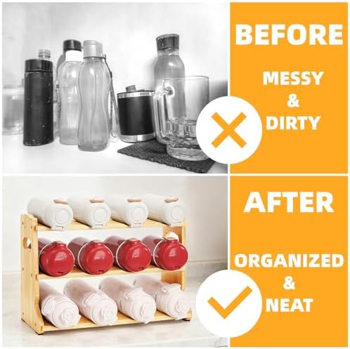 Pumtus Bamboo Water Bottle Organizer, 3-Tier Tumbler Storage Rack, 12