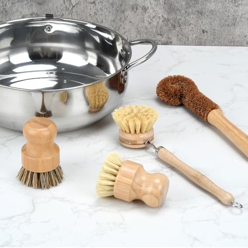 4 Piece Bamboo Dish Brush Set