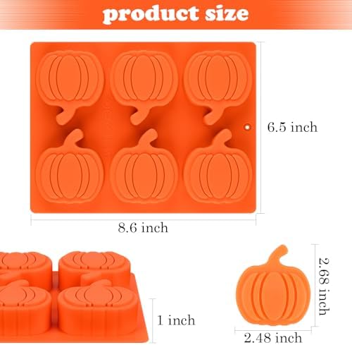 WMKGG 3 Pack Pumpkin Silicone Mold, 6-Cavity Pumpkin Cake Pan