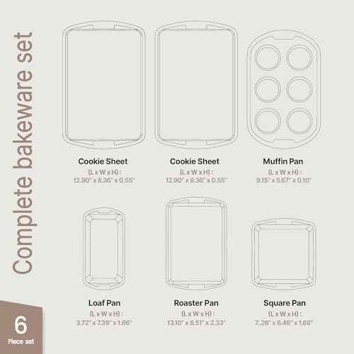 Bakken Swiss - Bakeware Set – 6 Piece – Stackable, Deluxe, Non-Stick Baking Pans for Professional and Home Cooking – Carbon Steel, White Stone Coating