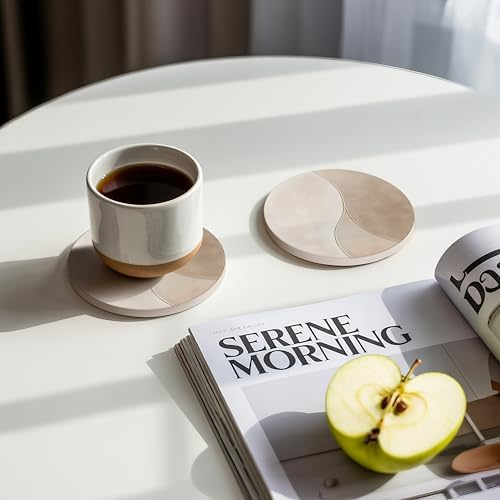 VEYRO Absorbent Ceramic Stone Drink Coasters Set of 6 with Holder