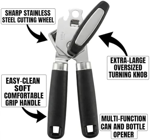 Heavy Duty Manual Can Opener, Stainless Steel, Black