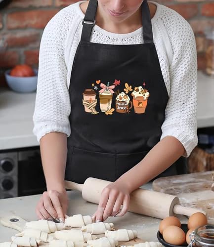 TSIIUO Fall Coffee Kitchen Apron Thanksgiving Gift Women Mens Pumpkin