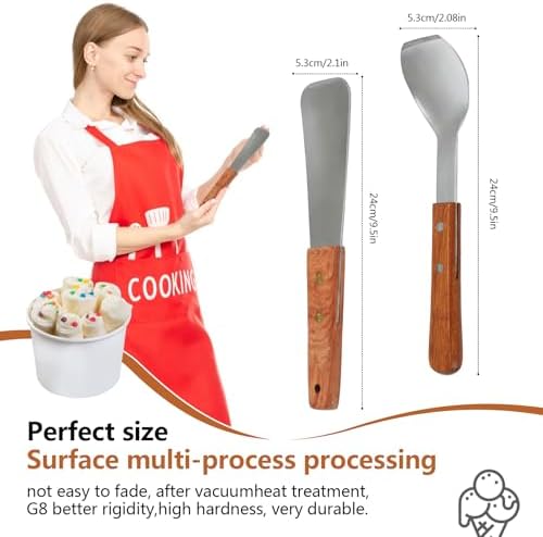 2 Pieces Ice Cream Scoop with Wooden Handle, Stainless Steel Dessert