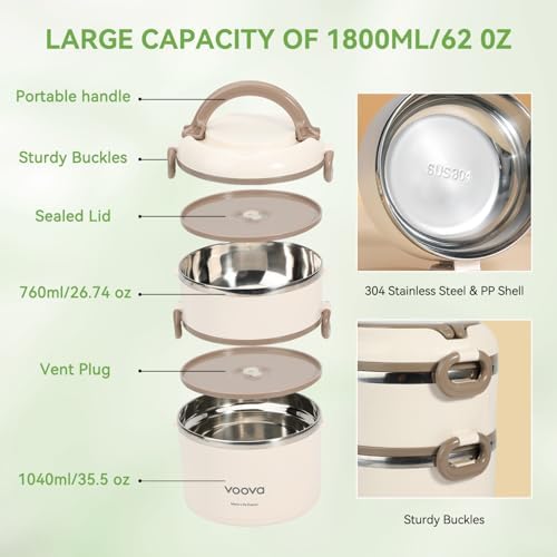 Voova Stackable Stainless Steel Thermal Lunch Box, 2 Tier