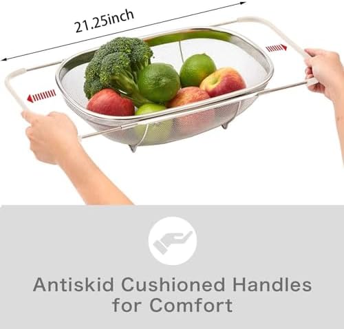 AJIODA Over The Sink Colander, 6 Quarts Stainless Steel Oval Colander