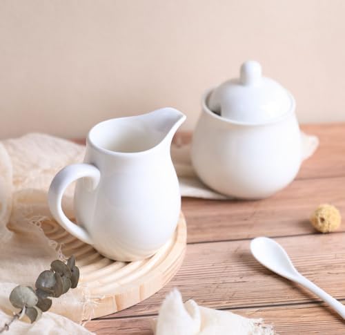 Ceramic Colorful Creamer and Sugar Set with Lid Spoon, Coffee Serving
