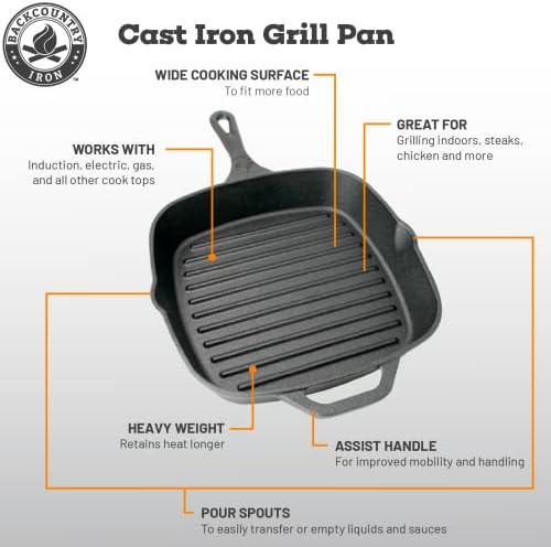 10.5 Inch Square Grill Pan Medium Pre-Seasoned Cast Iron