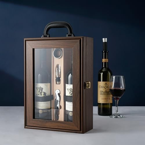 Wine Box, 2 Bottle Top Handle with 3 Accessory Gift for