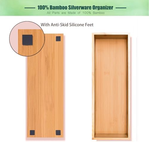 guiogc Bamboo Silverware Drawer Organizer, Set of 2