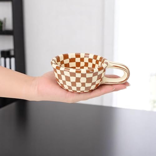 BuleVina Checkered Coffee Mug 5oz 4x2 inch, Creative Irregular