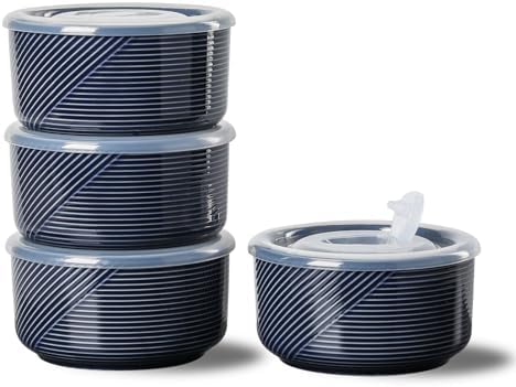 Ceramic Bowl with Lid, Microwave Safe - 20 oz Navy