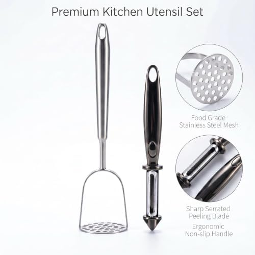 Stainless Steel Potato Masher & 3-in-1 Zinc Alloy Vegetable Peeler Set