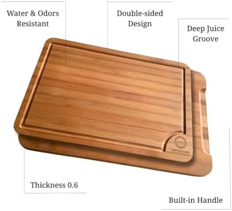 Organic Bamboo Cutting Board Set of 3 – Wooden Kitchen Boards for