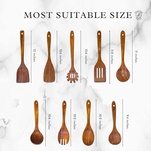 Crafted Path 9-Piece Teak Wooden Utensil Set