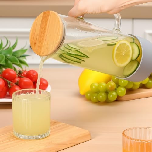 Honeydak 2 Pack Glass Water Pitcher for Daily Hydration, 51oz/1.5L