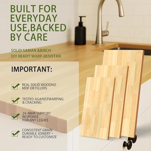 Butcher Block Countertop, 30 x 25 x 1.5 Inches, Solid Birch Wood
