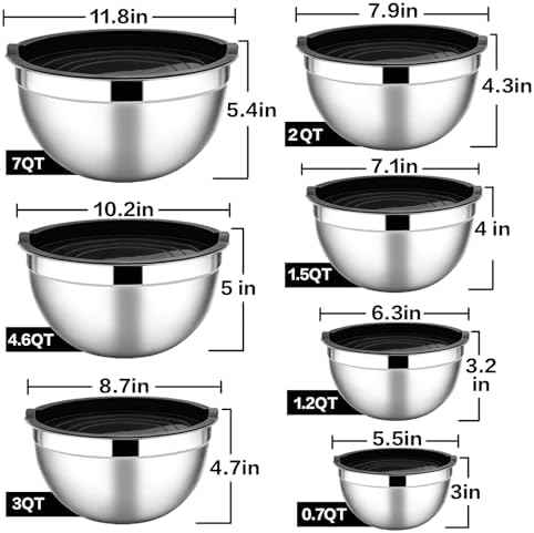 E-far Stainless Steel Mixing Bowls with Airtight Lids, 7-Piece Metal