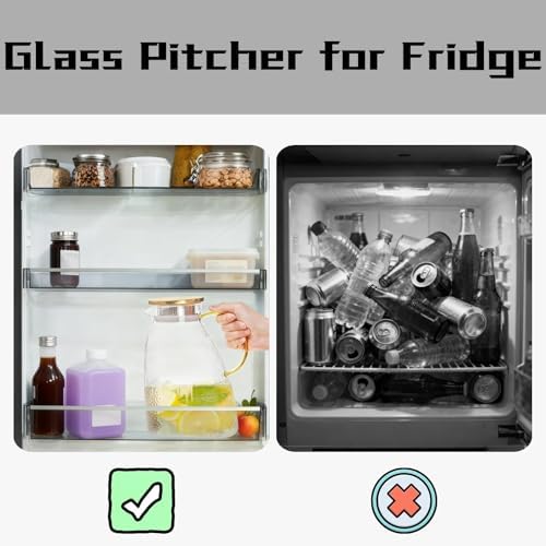 Glass Pitcher with Lid and Spout, 1.8L/60oz Clear Jug - Fridge Door