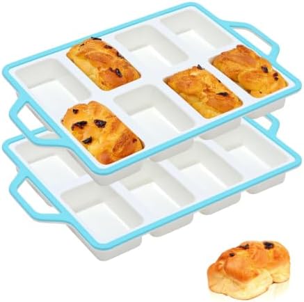 Vinino 2 Pack 8-Cavity Mini Silicone Loaf Pans with Metal-Reinforced