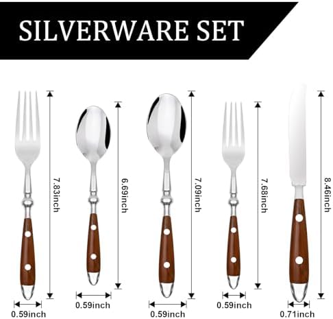 20pcs Silverware Set, Stainless Steel with Riveted Handle (Brown)