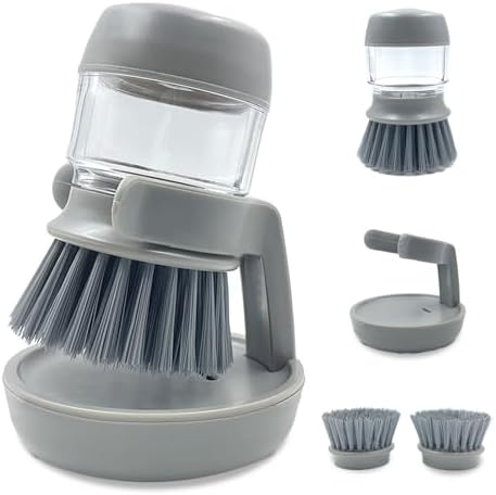 Soap Dispenser with Dish Brush and Storage Bracket, Gray