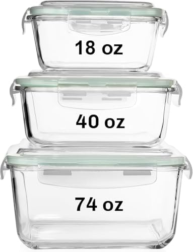 Razab 6-Piece Glass Food Storage Containers with Airtight Lids