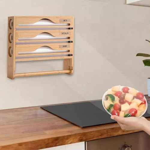 Cling Film and Foil Dispenser - Wall-Mounted Foil Cutters Organizer