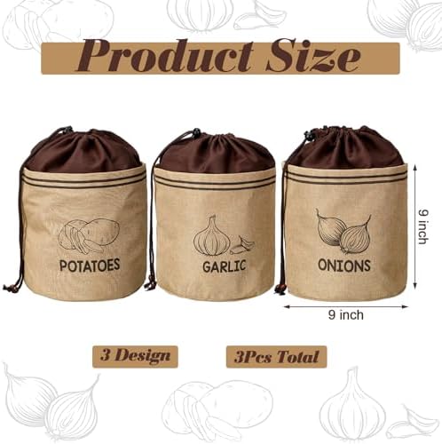 3 Pcs Potato Onion Garlic Storage Bag, Washable Vegetable Storage Bags