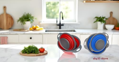 Collapsible Colander Set of 4-2 Red + 2 Blue Silicone Foldable