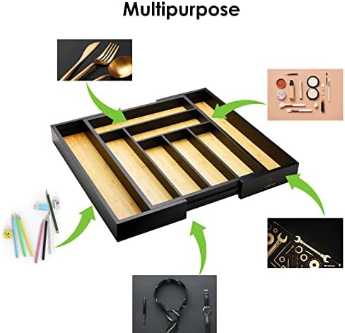 Bamboo drawer organizer, utensil holder, silverware organizer, and