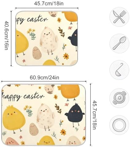 OTVEE Daisy Egg Art Dish Drying Mat for Kitchen Counter Absorbent Heat