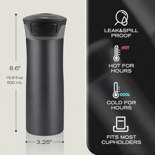 17 oz Leakproof Insulated Travel Coffee Mug with One-Hand Lid