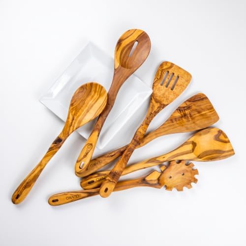100% Olive Wood Handmade 6 Spoon Set - Wooden Kitchen Utensils