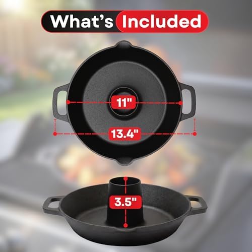 Cast Iron Vertical Chicken Roaster with Drip Pan - Beer Can Holder for