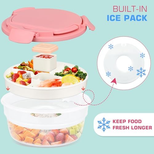 Salad Container for Lunch, Bento Lunch Box 58-oz with 4 Compartments
