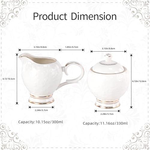 KAMMAK Sugar and Creamer set, Ceramic Sugar Bowl with Lid, Fancy