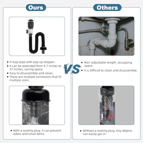 Bathroom Sink Drain Kit, Sink Drain Pipe with Hair Catcher Strainer