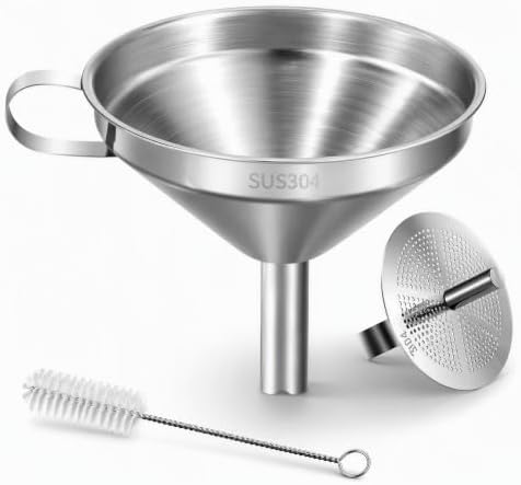 Stainless Steel Kitchen Funnel, 4.3-Inch Metal Funnel with Strainer
