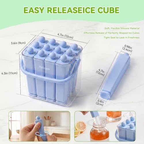 12 Individual Lidded Silicone Ice Cube Trays, Skinny Reusable