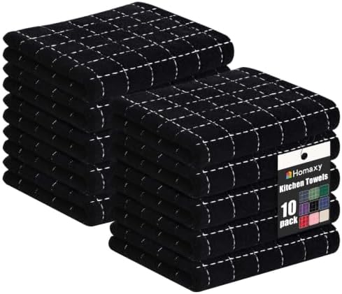 Homaxy 100% Cotton Terry Bulk Kitchen Towels, 10 Pack, Black