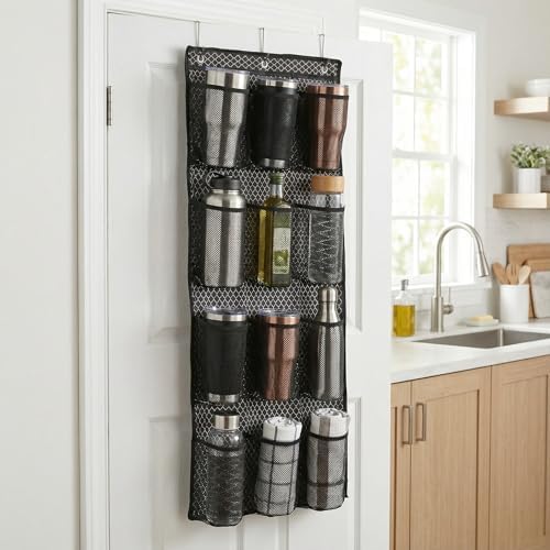Water Bottle Organizer over the Door Cup Holder with 12 Large Pockets