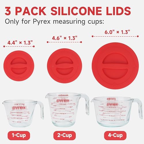 3 Pack Silicone Replacement Lids, Respectively Fits Pyrex 1-Cup, 2-Cup