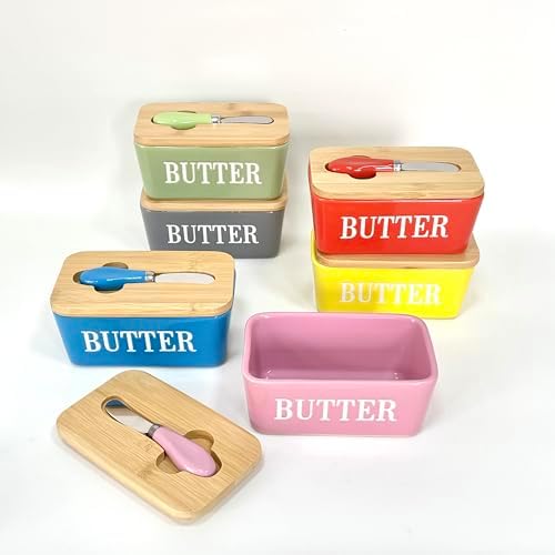 Domini Large Butter Dish,Ceramic Butter Dish with lid and knife